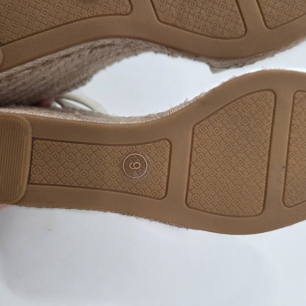 Tory Burch SZ 9 Laurel Wedge Espadrille Sandals Leather Beige White - Picture 6 of 7